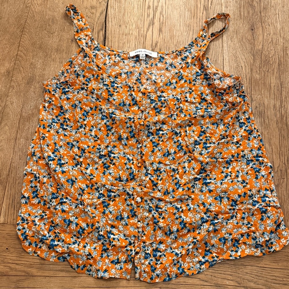 Rose & Olive Orange and Blue Floral Camisole